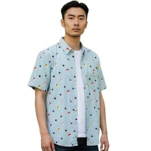 Tipsy Elves Sushi Rolls Nigiri Mens size Large Casual Button Down Preppy Shirt